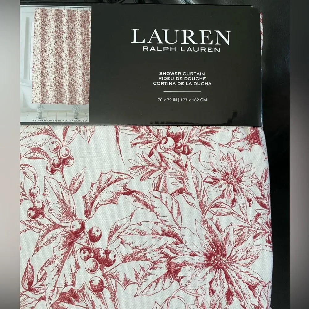 Ralph Lauren White Red Floral 100% Cotton Fabric Shower Curtain 70